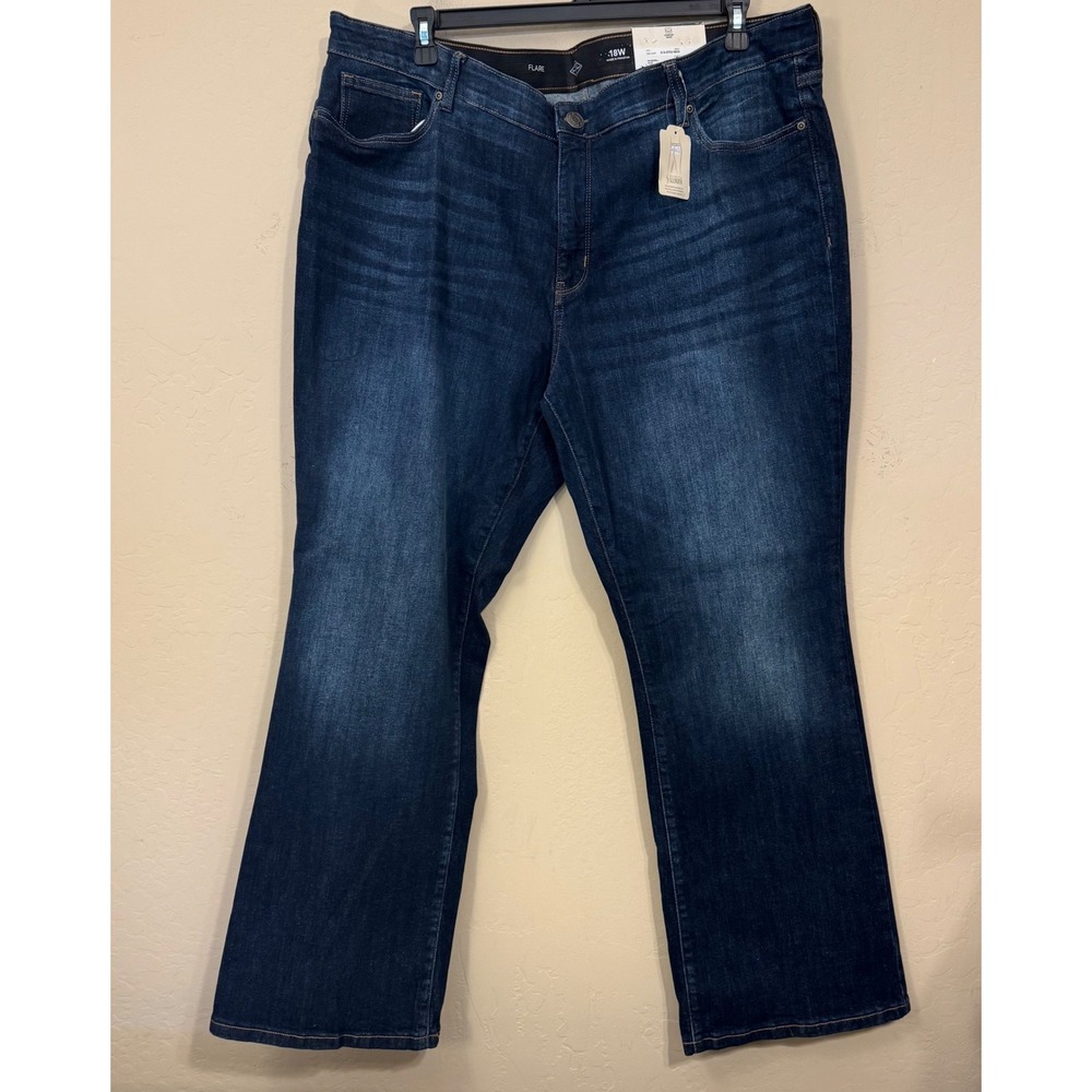 St.John's Bay Flare Jeans Women 18W Dark Wash HR Secretly Slender Comfort NEW